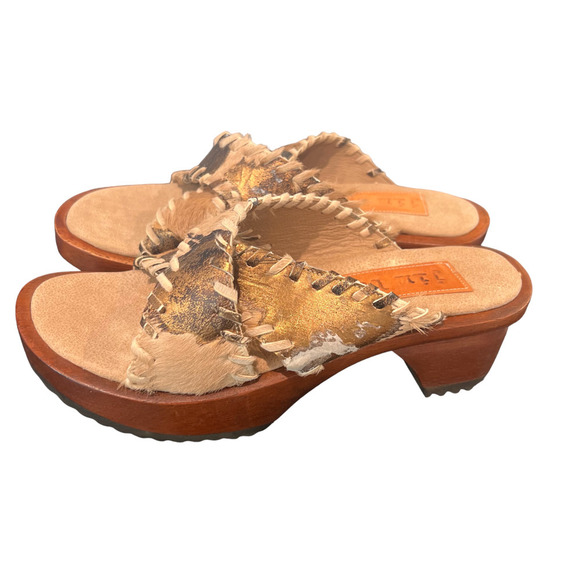 Jim Barnier Wooden Heel Clog Crossover Copper Must Women Size 8 Platform Sandals - Picture 8 of 10